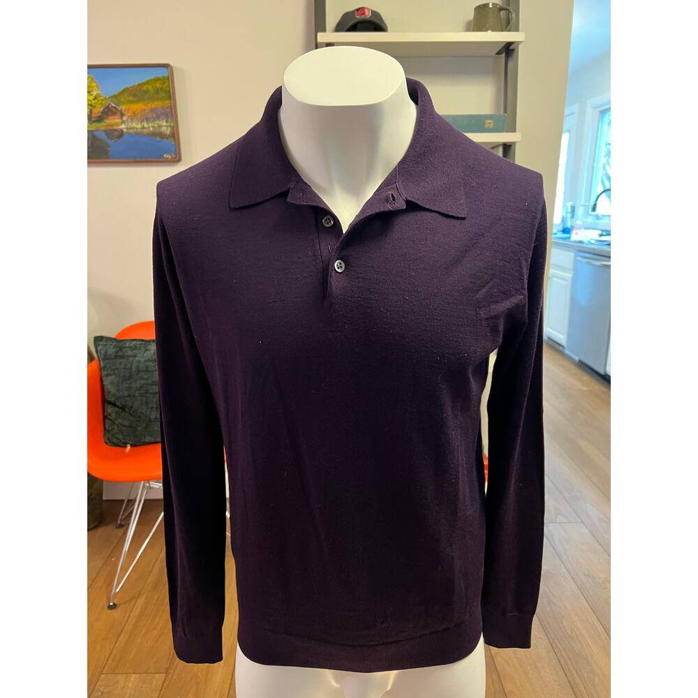 ISAIA Napoli 100% Cashmere Longsleeve Knit Polo in Aubergine - Size XL